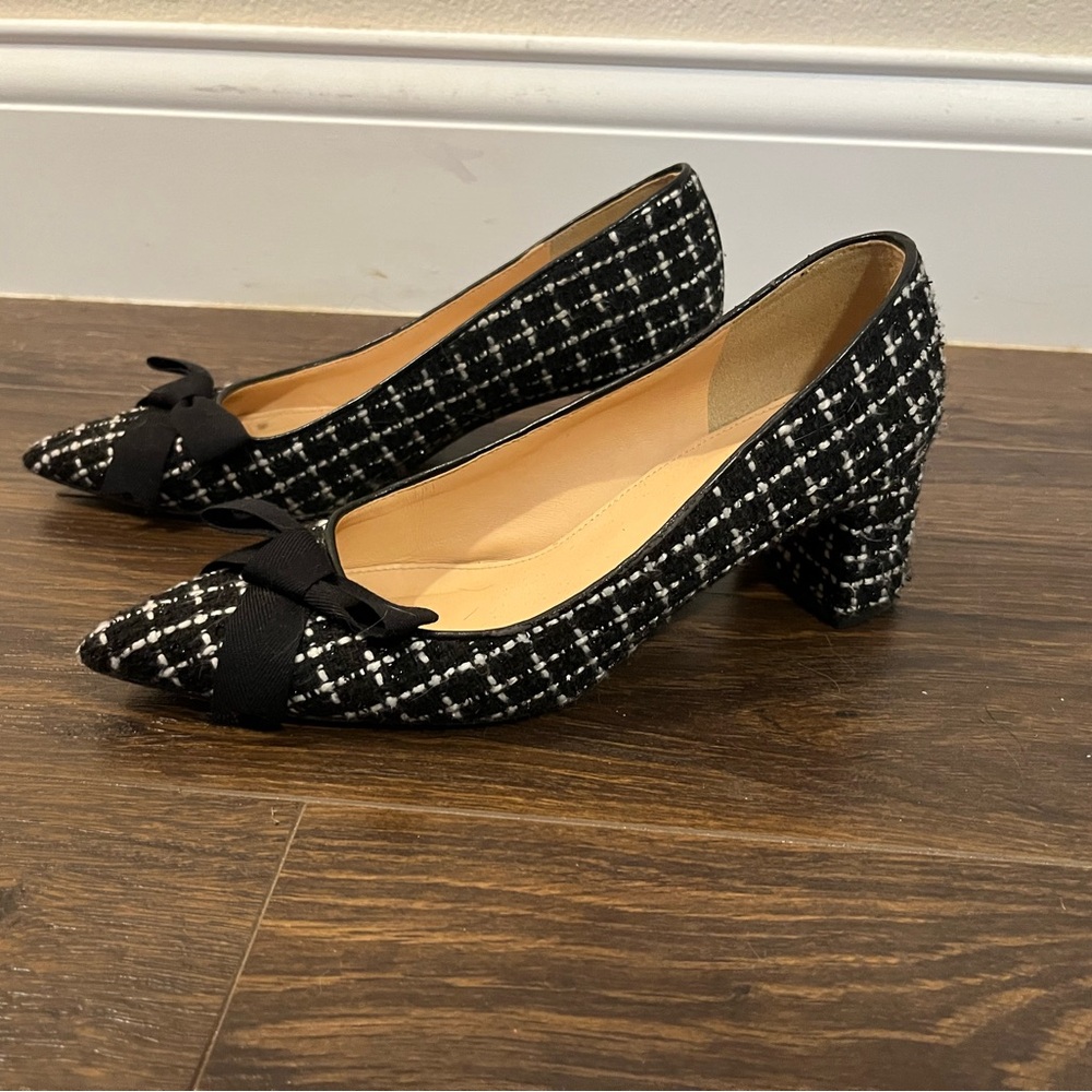 J. Crew Black and White Tweed Heels with Bow